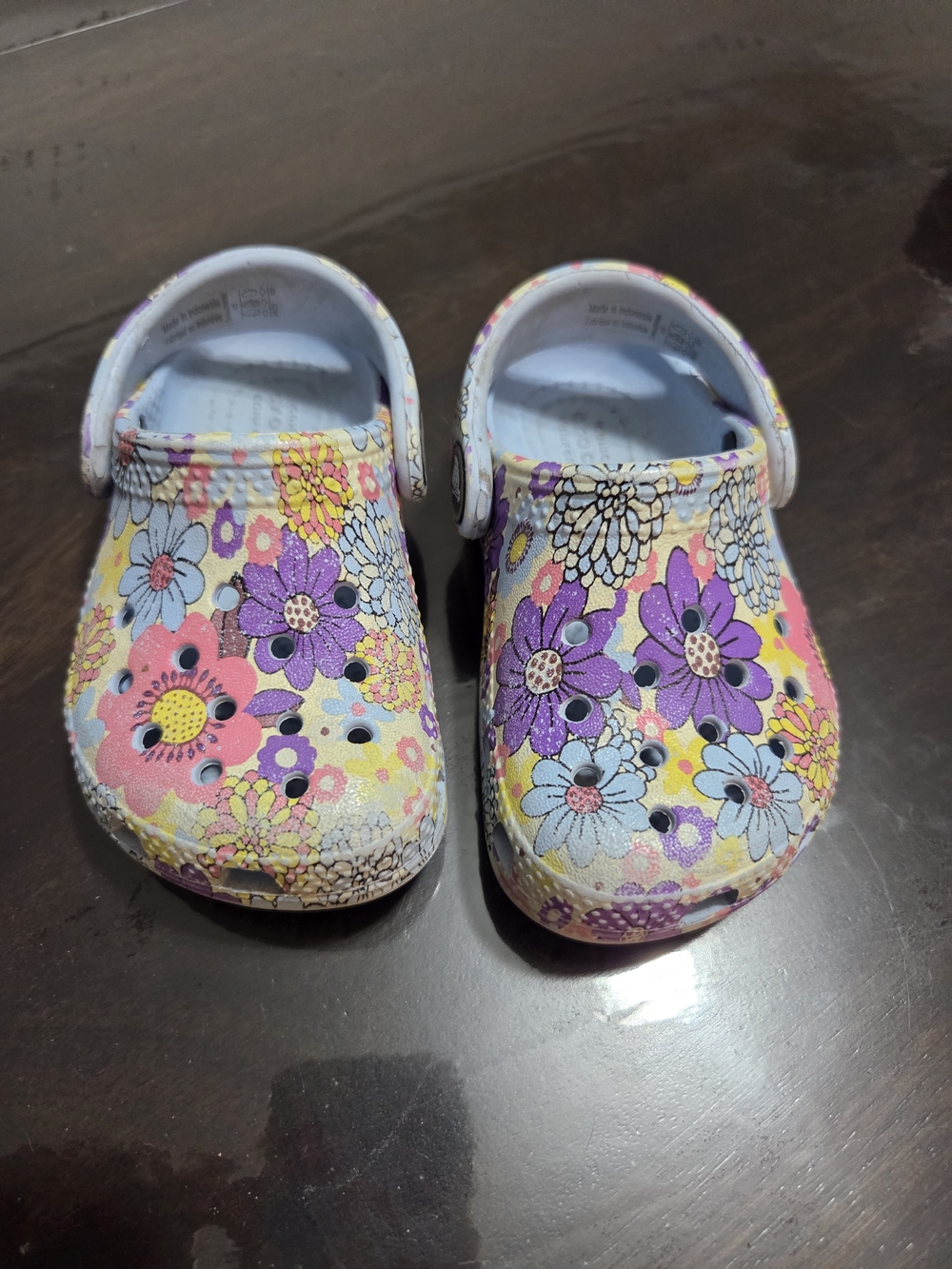 CROCS Kids Floral Clogs - Purple, Yellow & Pink